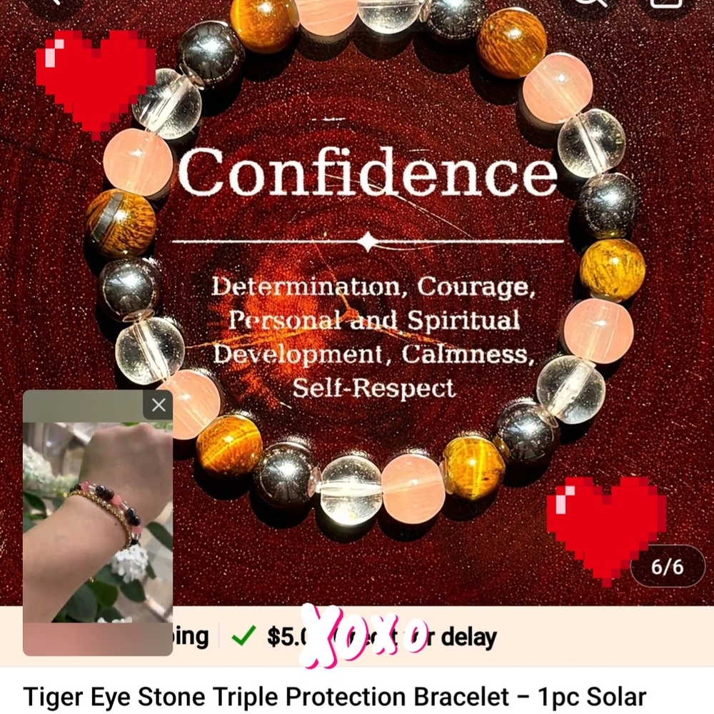 Xoxo Tiger Eye Stone Triple Protection Bracelet
